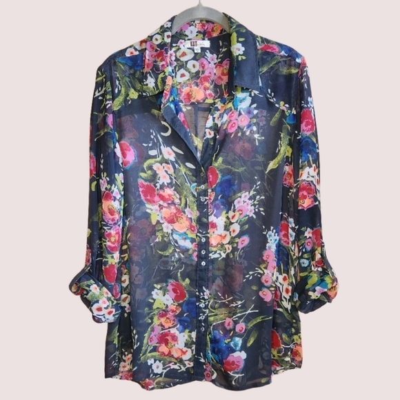 Kut from the Kloth Tops - KUT FROM THE KLOTH CHIFFON SEMI SHEER LONG SLEEVE FLORAL BLOUSE MEDIUM LIKE NEW!